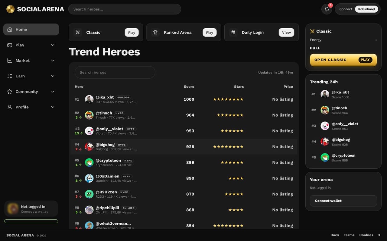 Social Arena home page